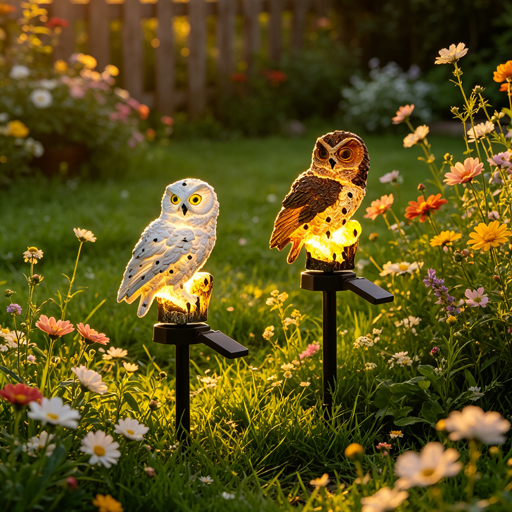 String Light Outdoor - Owl Solar Light, Resin Owl Ground