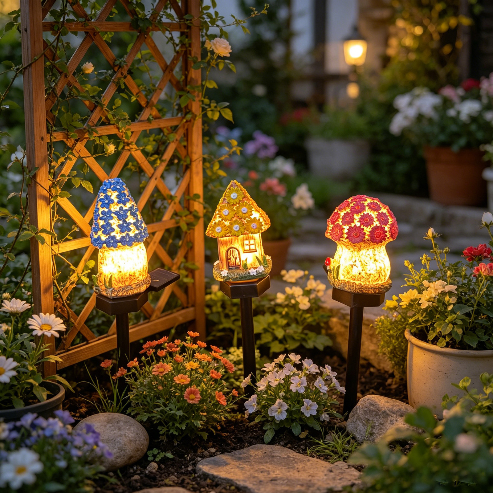 Lighting Decor For House - 15.9in Cute Resin Mushroom House Light,