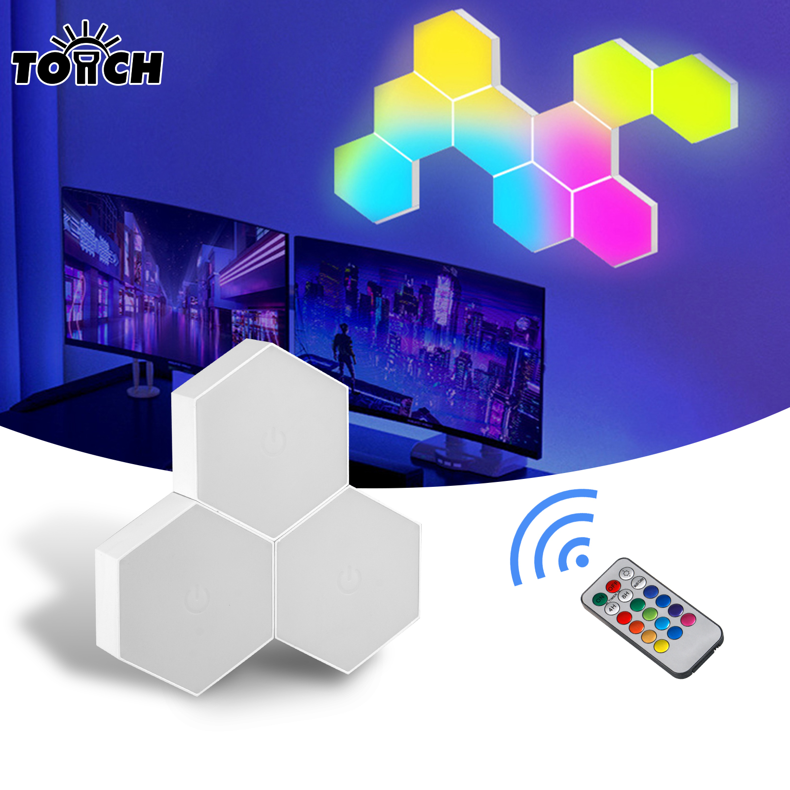 Room Lighting Bedroom Decor - Remote control geometric hexagonal LED multi-color