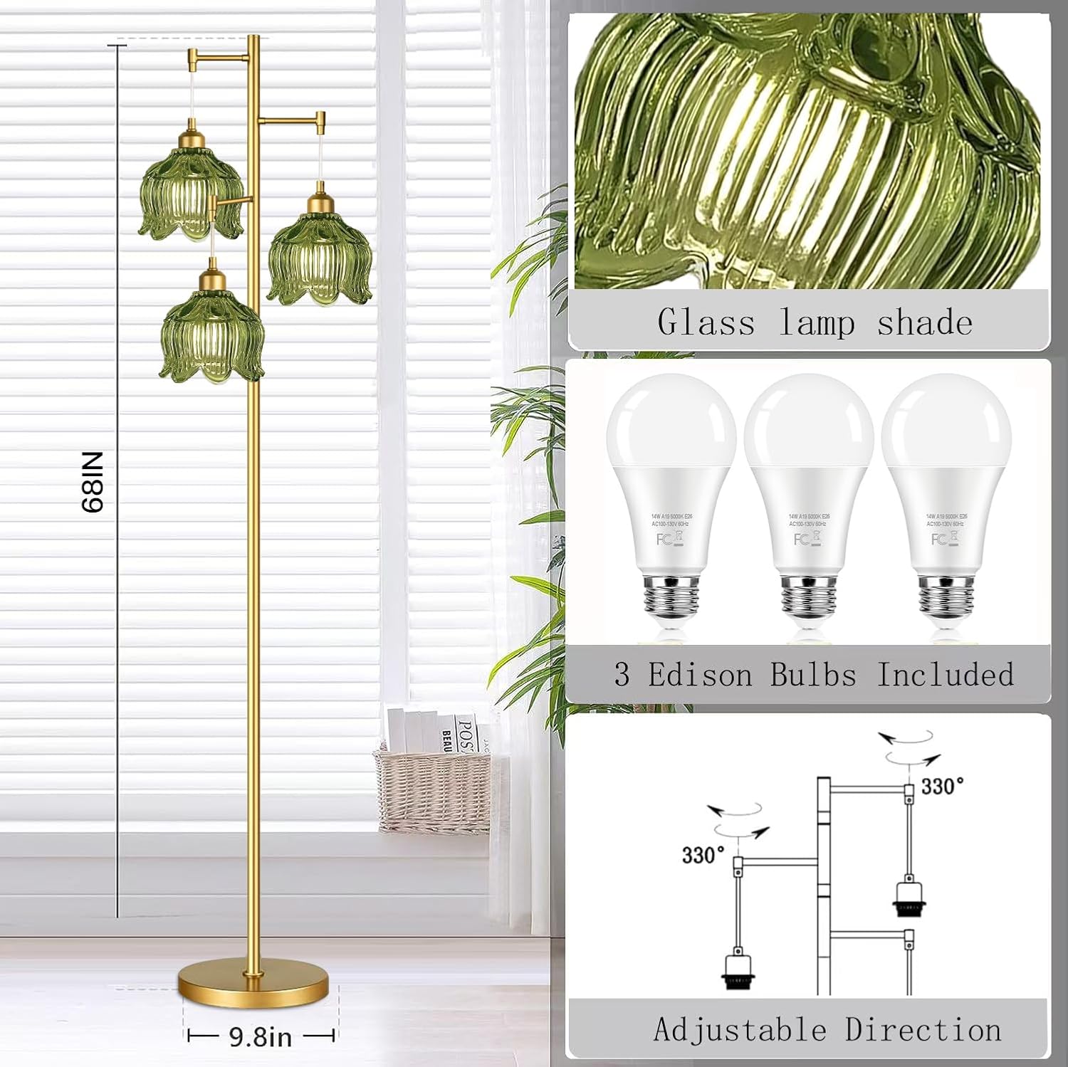 Vintage Gold Glass Floor Lamp  - Lighting Decor For Room 评论和价格
