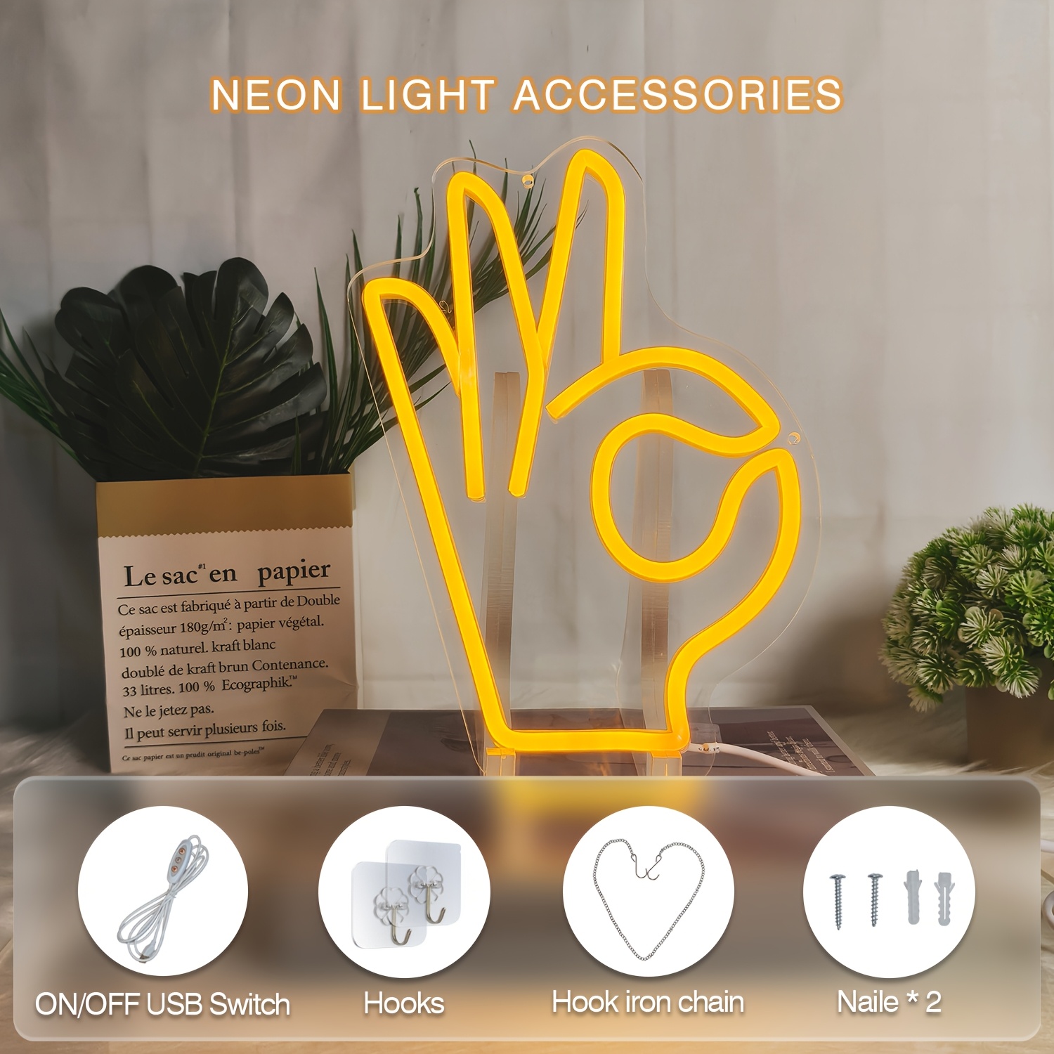 1pc OK Gesture Finger Neon Sig - Ok Lighting Decor 评论和价格