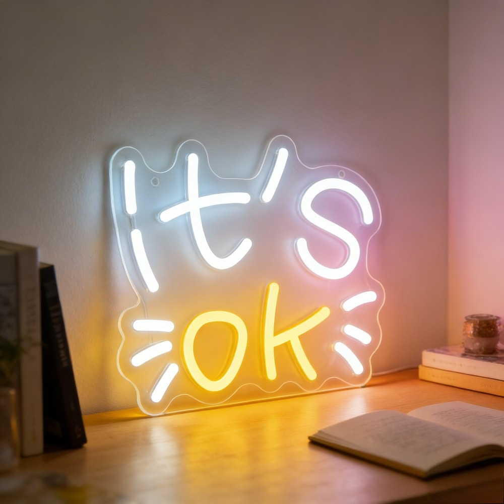 IT'S OK Cat Face Neon Sign LED - Ok Lighting Decor 评论和价格