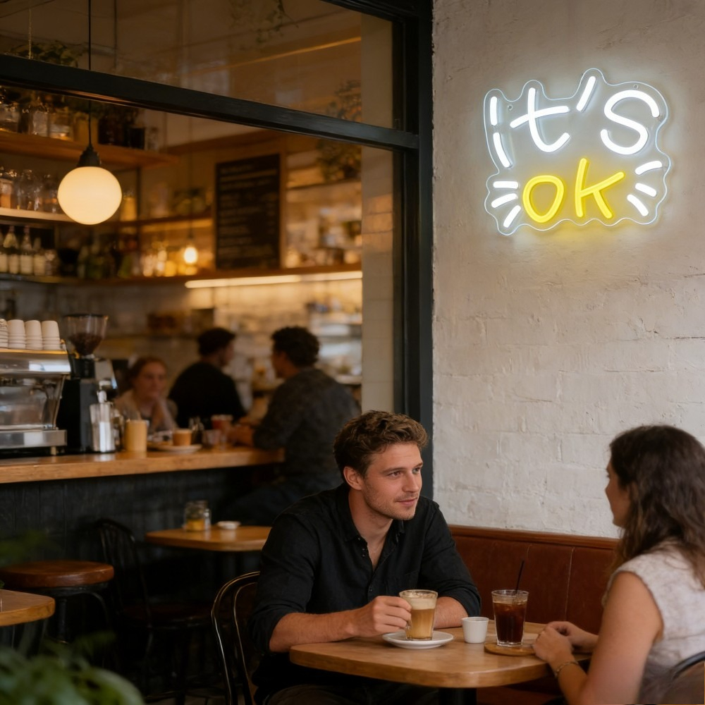 IT'S OK Cat Face Neon Sign LED - Ok Lighting Decor 评论和价格