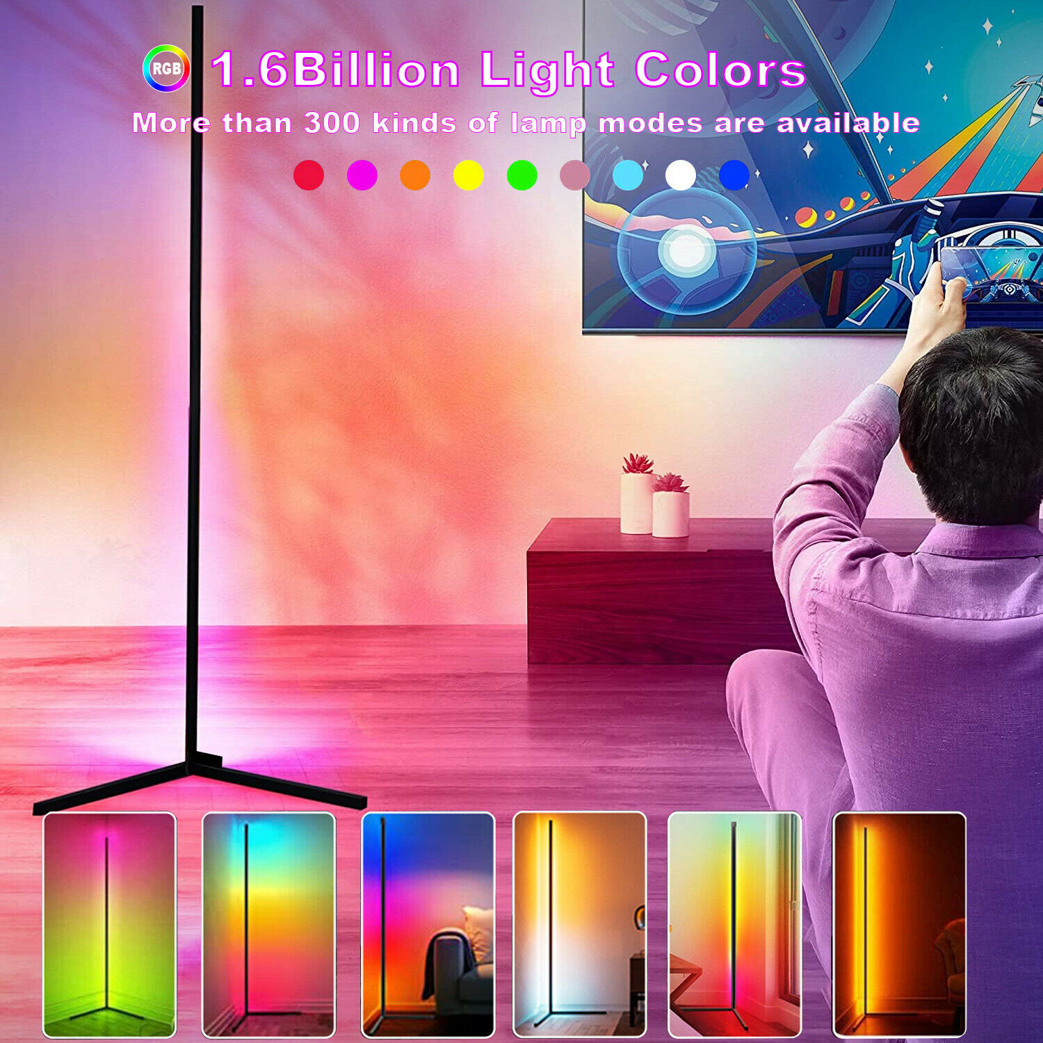 Modern RGB LED Corner Lamp, St - Decor Lighting Floor Lamps 评论和价格