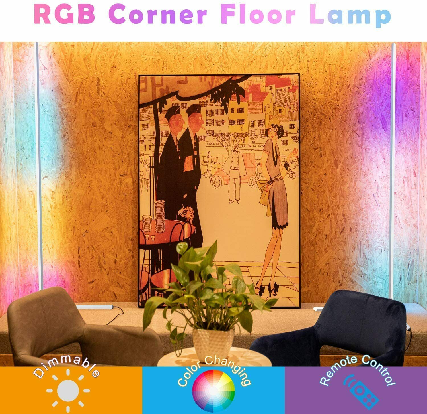 Modern RGB LED Corner Lamp, St - Decor Lighting Floor Lamps 评论和价格