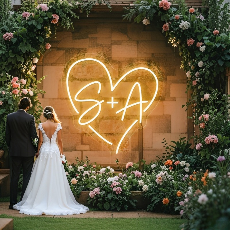 Custom Initials Heart LED Neon - Lighting Decoration For Wedding 评论和价格
