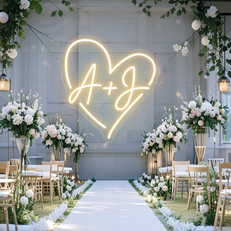 Custom Initials Heart LED Neon - Lighting Decoration For Wedding 评论和价格