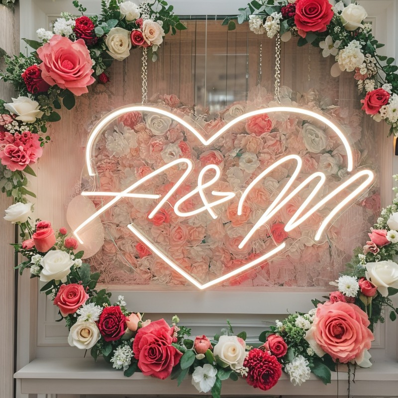 Custom Initials Heart LED Neon - Lighting Decoration For Wedding 评论和价格