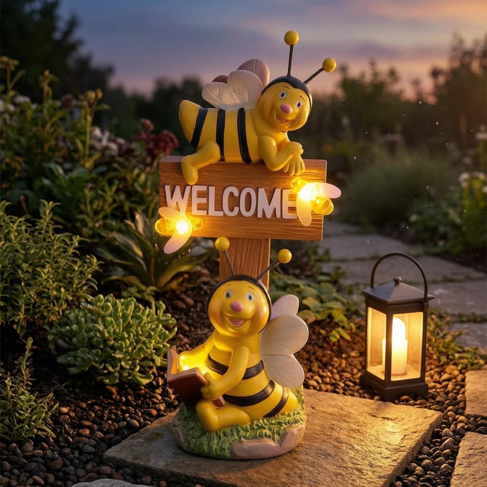 Bee Welcome Sign Warm Light Be - Garden Lighting Decor 评论和价格