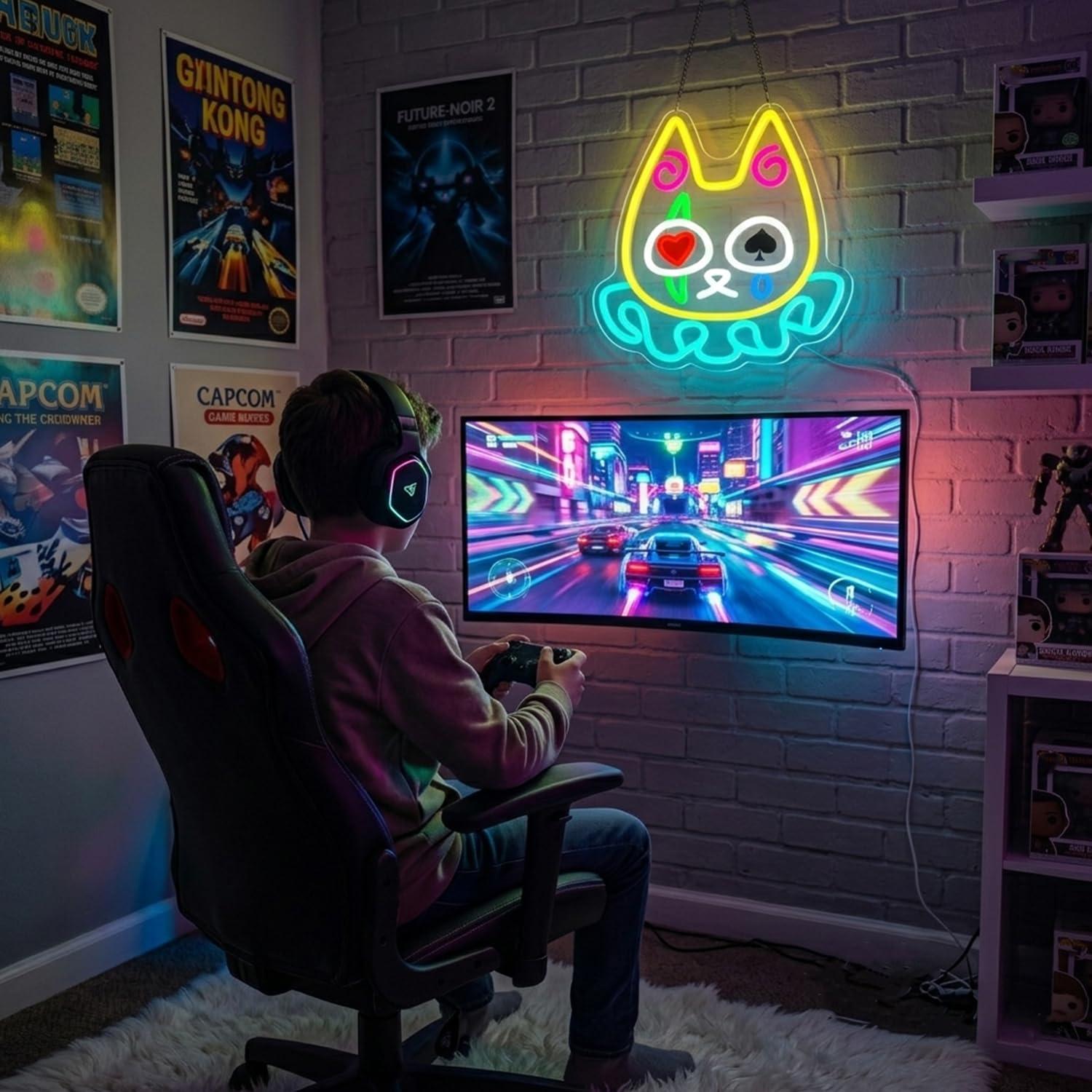 Cat Poker Neon Sign USB Dimmab - Room Lighting Bedroom Decor 评论和价格