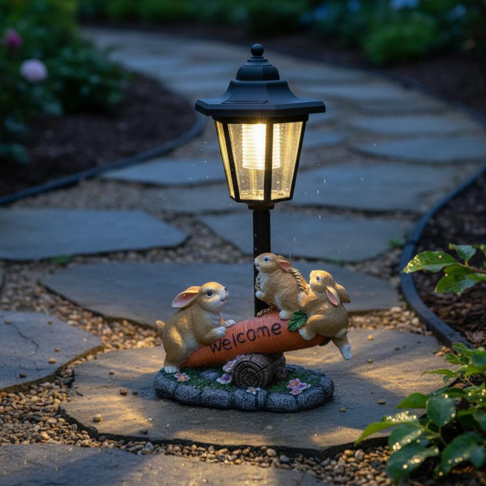 Solar Rabbit Statue Decorative - Garden Lighting Decor 评论和价格