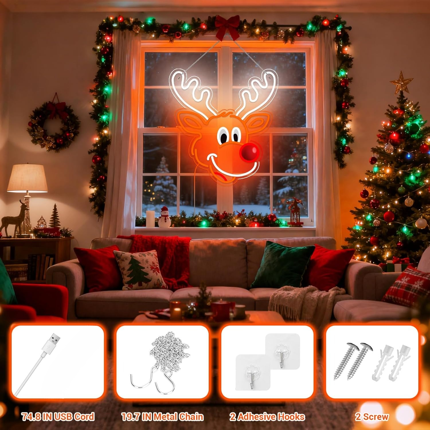 Cute Christmas Reindeer Neon S - Lighting Decoration Ideas For Home 评论和价格