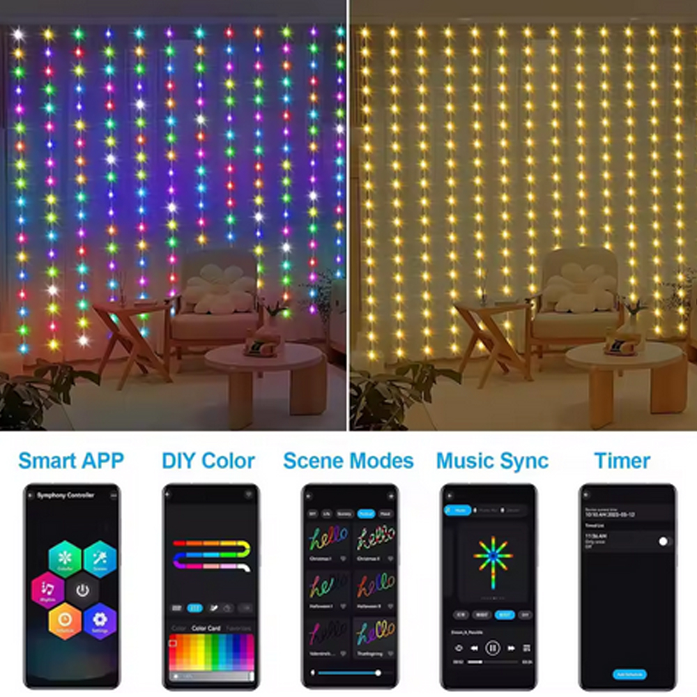 3M RGB Smart LED Curtain Light - Lighting Decoration For Wedding 评论和价格